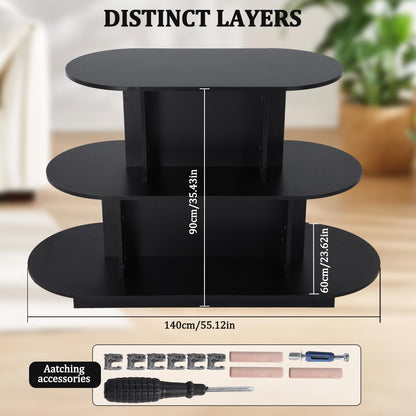3 Tier Wooden Oval Display Table Modern Standing Display Riser Shelf Retail Table for Stores Vendor Events 55in W x 23.6in D x 35in H
