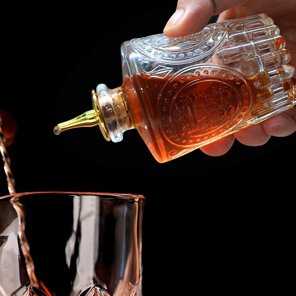 LINALL Donatello Bitters Bottle for Cocktail, 4oz / 130ml Glass Dash Bottle with Gold Plated Dasher Top