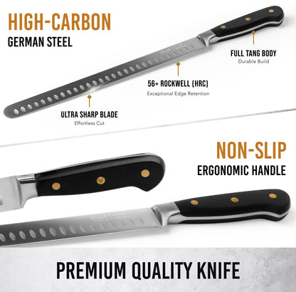 Bright Hobby Brisket Slicing Knife – 12" Brisket Knife, BBQ, Grilling Gifts For Men – Razor Sharp German Steel, Full Tang, Ergonomic Handle