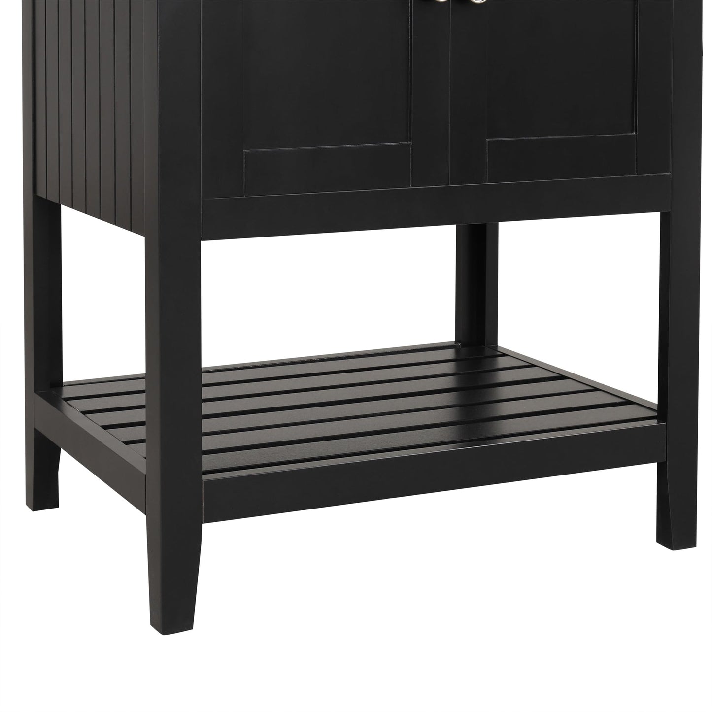 24" Bathroom Vanity with Ceramic Sink Top Set, Cabinet with Adjustable Shelf and Open Storage Space, Soft-Closing Door, Solid Wood Frame, Black