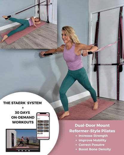 STAERK Starter Kit Portable Pilates Reformer Home Training System - Premium Resistance Bands, Handles, Foot/Ankle Loops, & Barre Attachment Kit - Strength & Flexibility - 30-Day Free On Demand Video Workouts