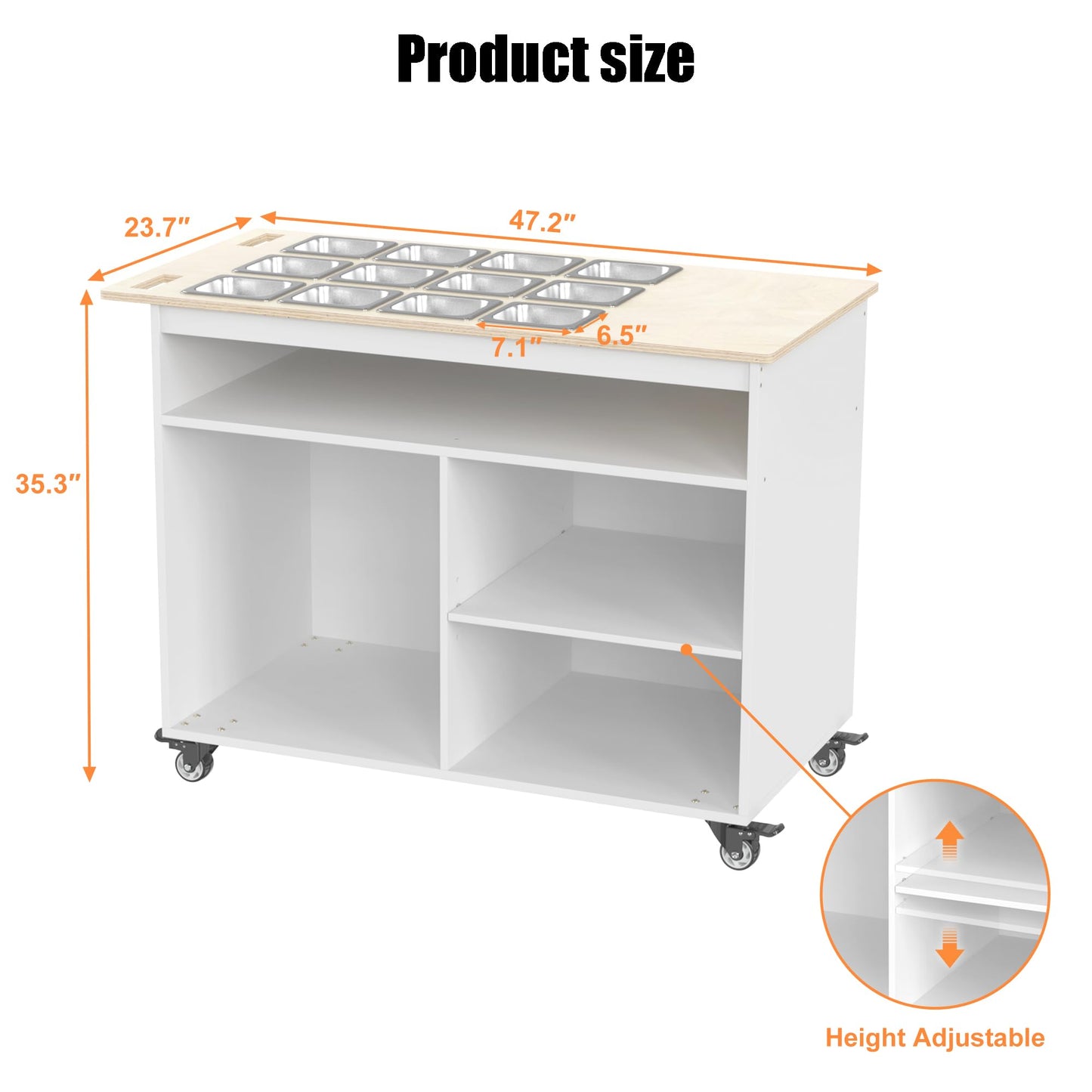 GDLF Charcuterie Cart with Stainless Steel Food Pans, Mobile Pizza Topping & Salad Bar Station, Buffet Serving Table for Home, Party & Catering