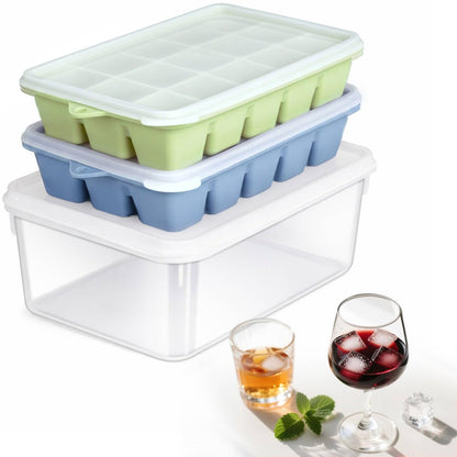 ARTLEO Silicone Ice Cube Tray with Lid and Bin, Easy Release Silicone Ice Cube Trays and Ice container for Freezer with No-Spill Lid, Nice Ice Trays for Coffee,Cocktail, Whiskey.2 Pack