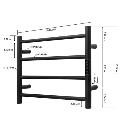 KEG Smart WiFi Towel Warmer Wall Mounted with Built-in Timer and Temperature Adjust Control, 4 Bars Electric Stainless Steel Heated Towel Racks for Bathroom Matte Black