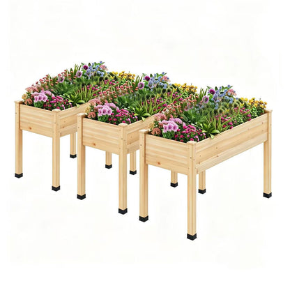 ZIENLIFE Wood Raised Garden Bed, 48x24x30in Elevated Wooden Planter Box with Legs Standing Growing Bed for Backyard, Patio, Balcony with Bed Liner, 200 Pound Capacity 3PCS