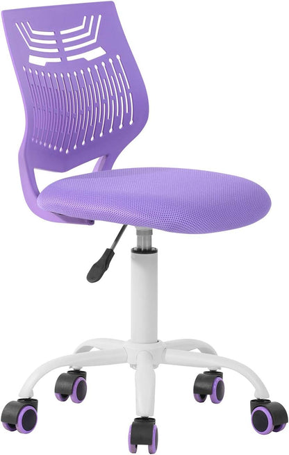 Kids Desk Chair, Armless Home Office Task Chair with Mesh Padded Cushion, Swivel Rolling Wheels for Children