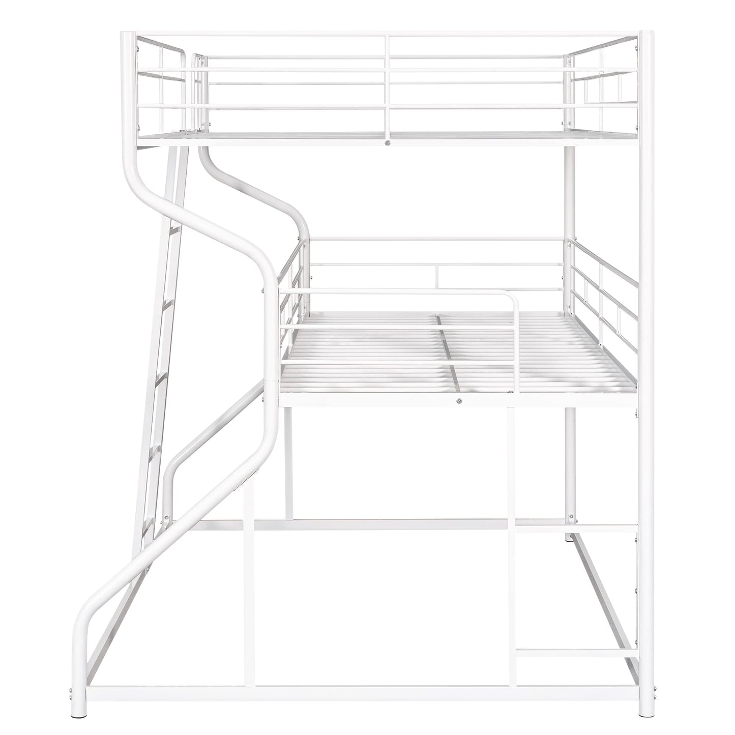 Merax Full XL Over Twin XL Over Queen Size Metal Triple Bunk Bed Frame with Ladder for Kids, Industrial Style Bunk Bed, Easy Assembly, No Box Spring Needed, for Kid's Room or Dormitory, White
