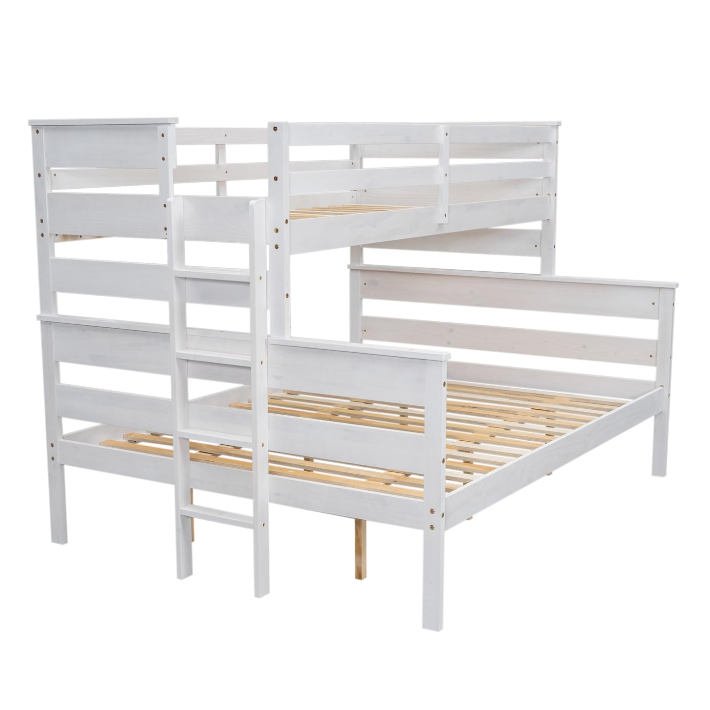 Ball & Cast Bunk Bed Twin XL Over Queen Size,Solid Wood Bed Frame with Guardrails,Ladder,Detachable Bunk Bed for Adults,Teens & Kids,No Box Spring Needed,Space-Saving Design,White
