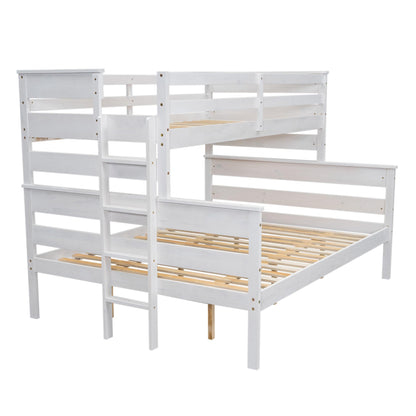 Ball & Cast Bunk Bed Twin XL Over Queen Size,Solid Wood Bed Frame with Guardrails,Ladder,Detachable Bunk Bed for Adults,Teens & Kids,No Box Spring Needed,Space-Saving Design,White