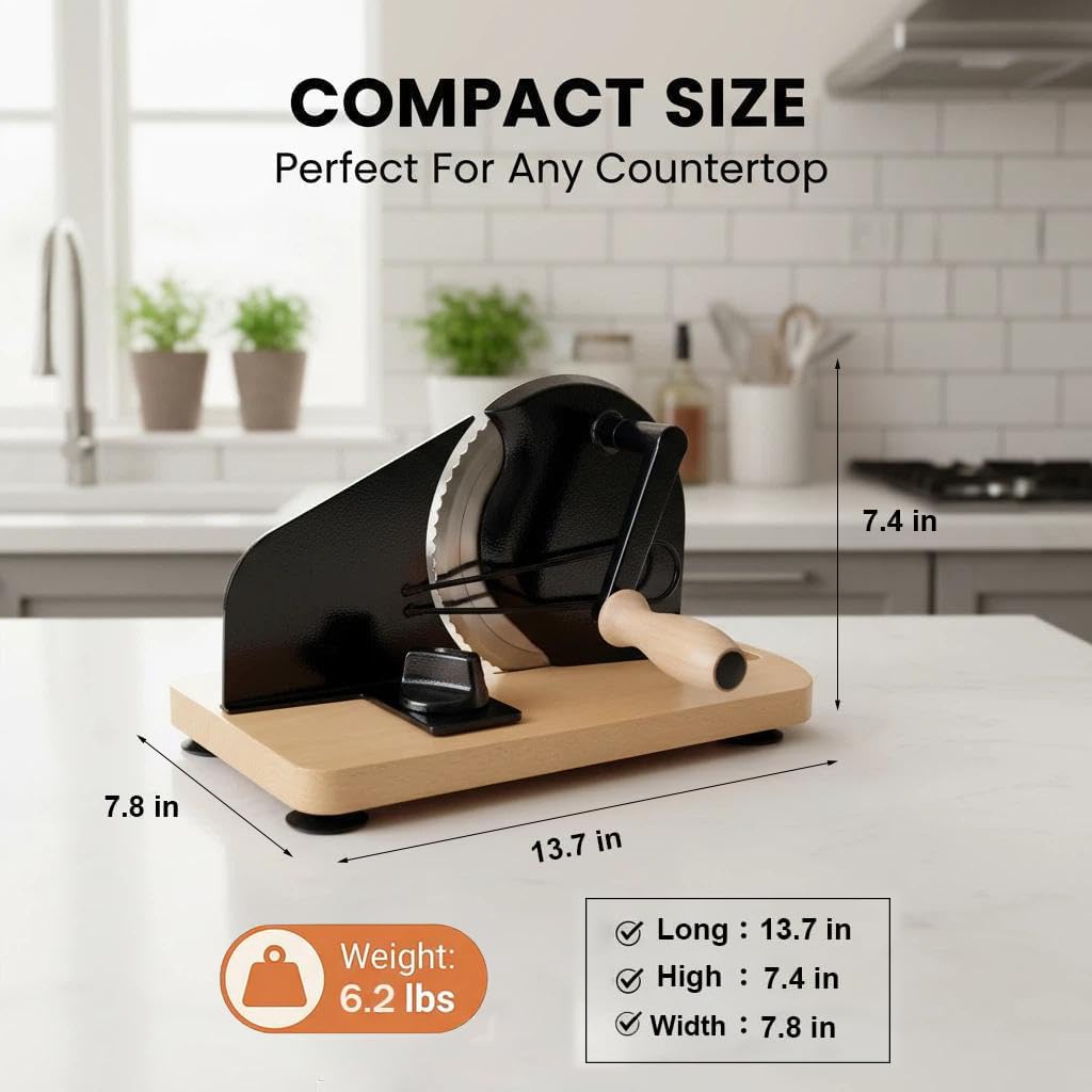 Manual Bread Slicer with Hand Crank - Adjustable Rotary Bread Cutter for Homemade Bread & Sourdough Rounds, Countertop German Style Stainless Steel Bread Slicer Machine & Loaf Slicer
