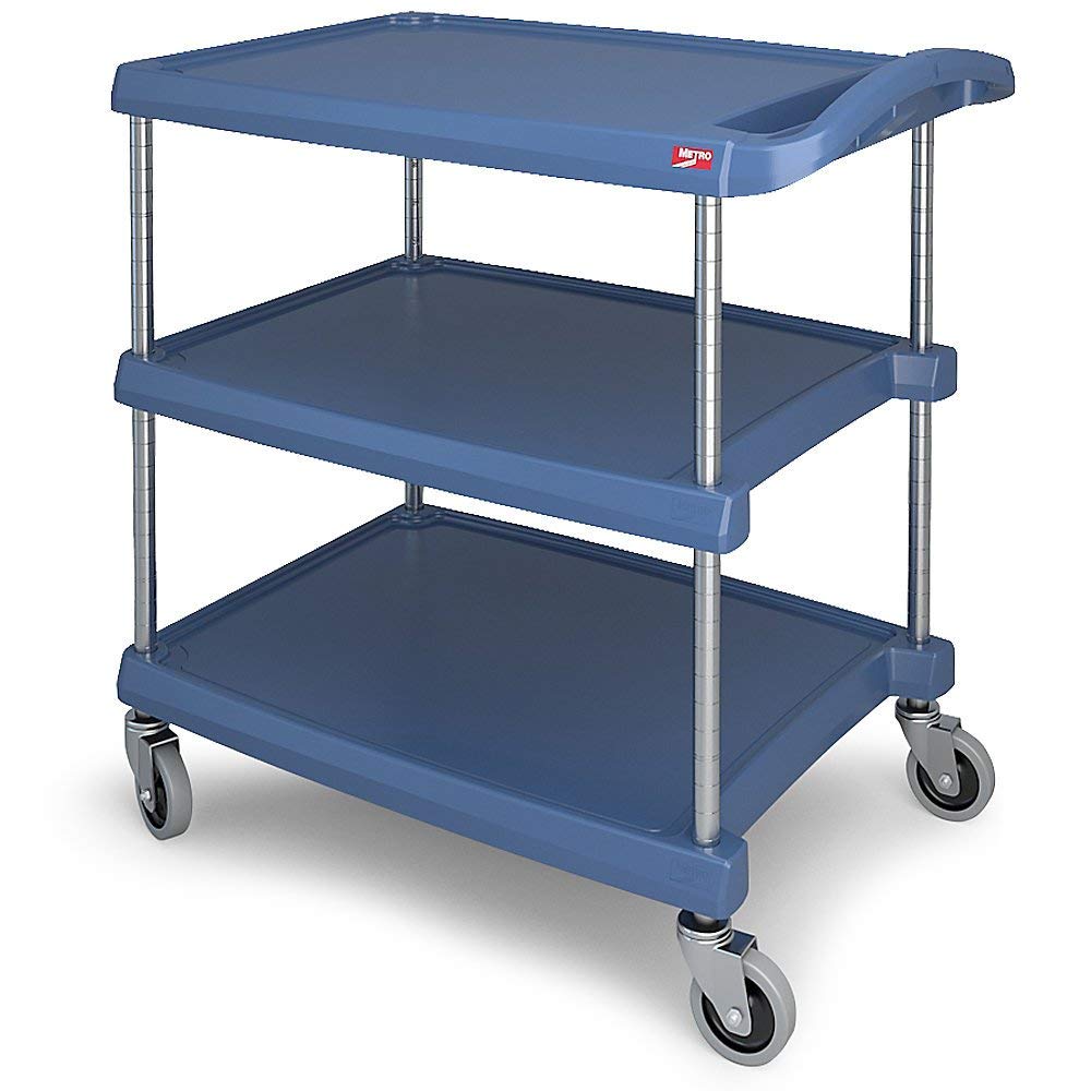 Metro MY2030-34BU myCart Series Blue Polymer Utility Cart with Built-in Microban, 3 Shelf, 35.38 X 34.38 X 23.5-Inch