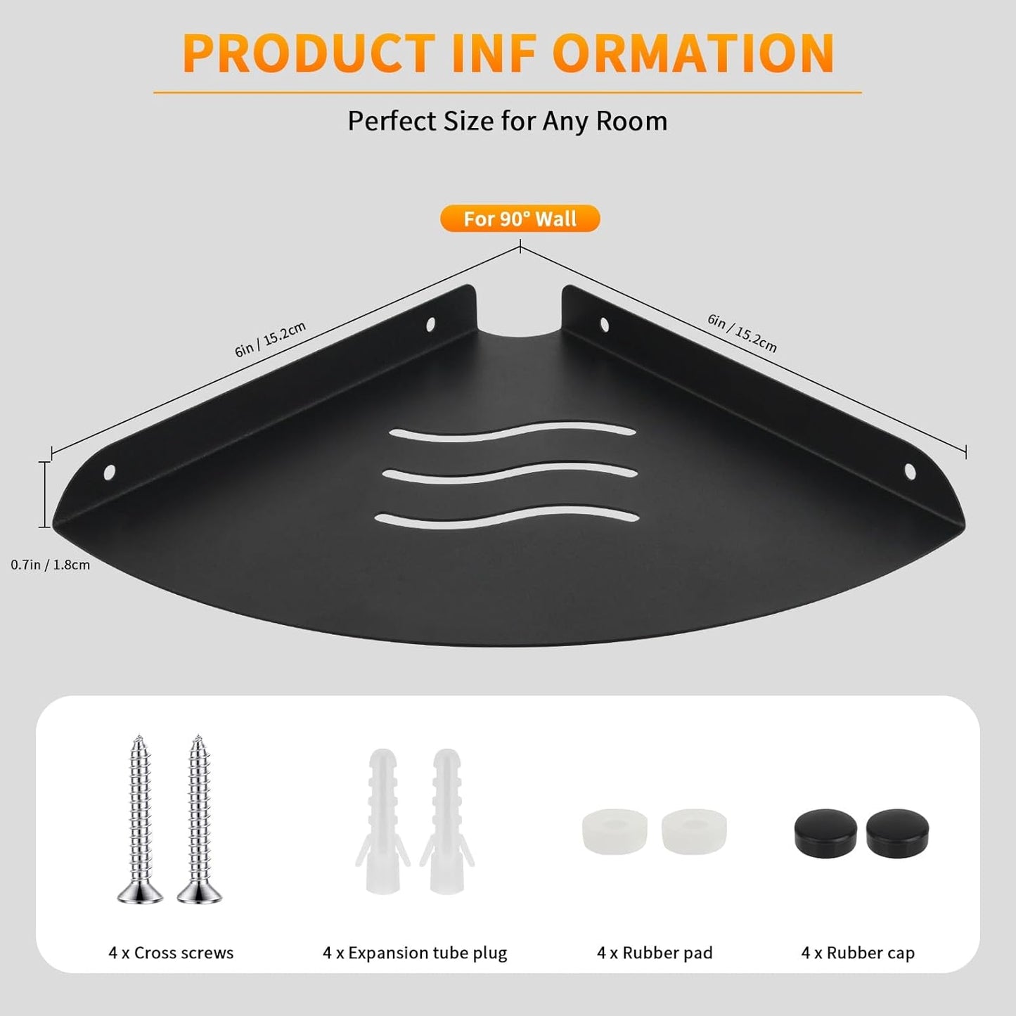 1Pack 6 Small Corner Shelf, Floating Metal Corner Shelves,Corner withs Wire Hole for TV, Cable Box,Corner Wall Shelf
