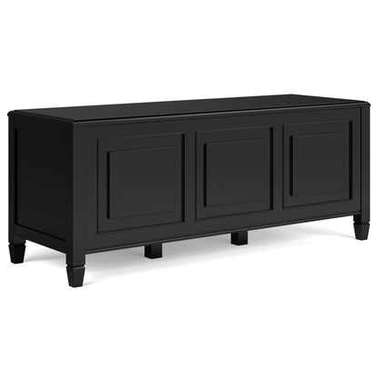 SIMPLIHOME Connaught Storage Bench - 51 inch Wide Solid Wood Trunk Bench in Black, Traditional Bench for Entryway with Lift-Up Lid and 3 Hidden Compartments