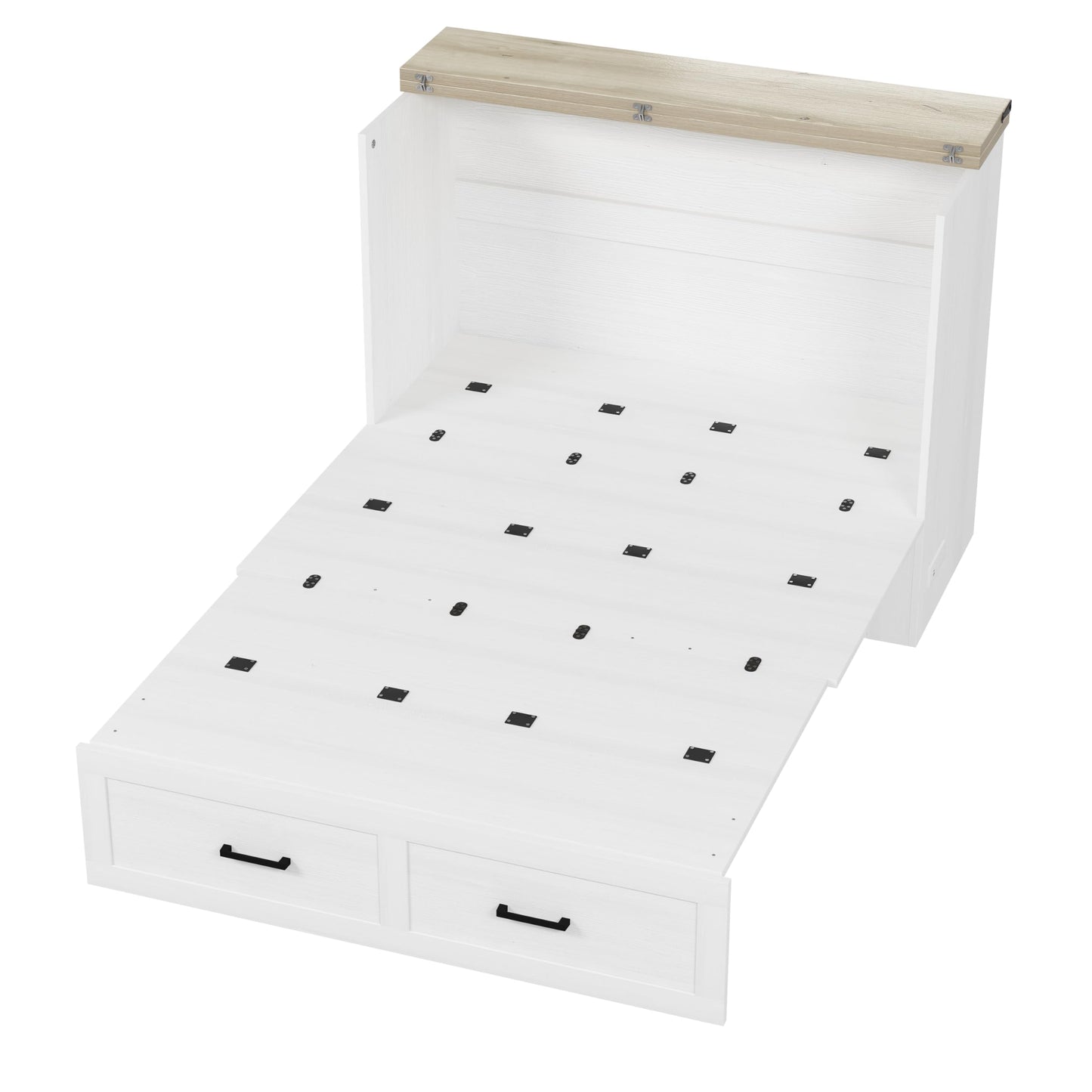 Ball & Cast Murphy Bed Full Size with Charging Station,Farmhouse Murphy Cabinet with Large Storage Drawer,Hideaway Bed Foldable Platform Bed for Guest Room, Apartment, White