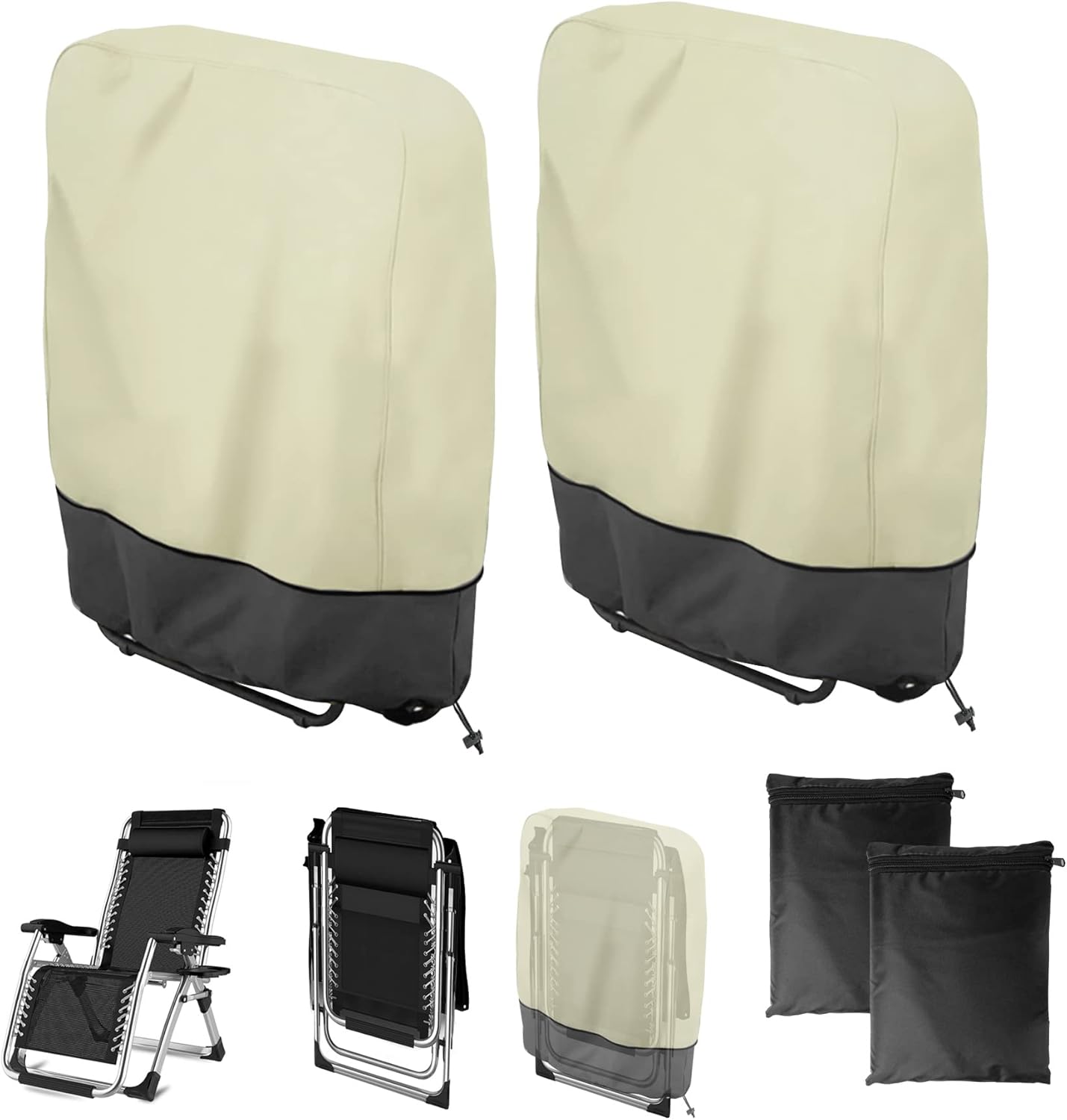 2Pcs Bag(28''L 43''H) Zero Gravity Chair Cover, Waterproof Outdoor Folding Chair Covers, Dustproof Lawn Patio Furniture