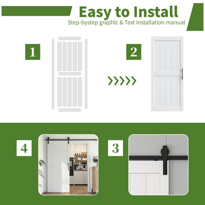 Romeday "30 x 80" Sliding Barn Door with 4FT Hardware Kit Included & Handle,Solid Wood Covered with Waterproof PVC Surface,DIY Assembly,Easy Install White
