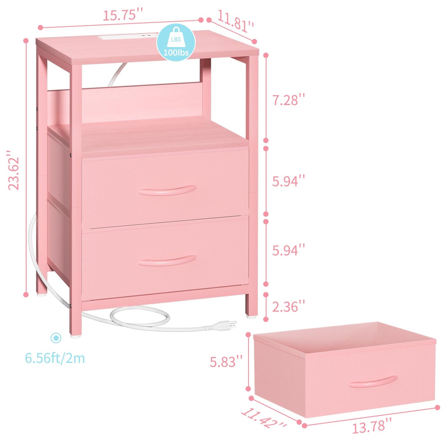 Yoobure Nightstand with Charging Station, LED Night Stand with Fabric Drawers and Storage Shelf for Bedroom, Nightstands Bedside Tables with USB Ports & Outlets, Small Night Stands, Bed Side Table