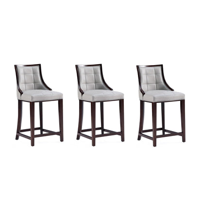 Manhattan Comfort Fifth Avenue Faux Leather Counter Stools with Rectangular Design Stitching, Foam Padding & Solid Beech Wood Frame, Fully Assembled Countertop Chairs, Set of 3, Light Grey