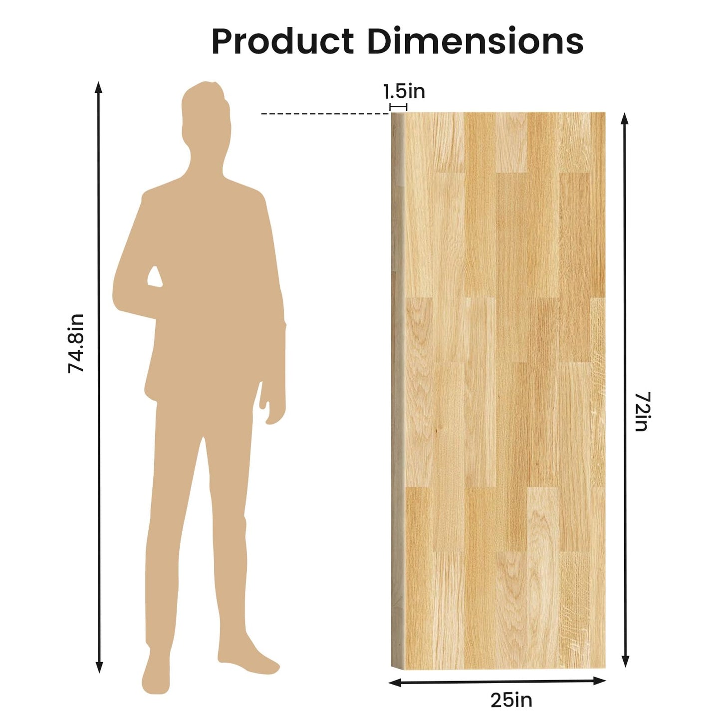 6ft Butcher Block Countertop–72" x 25" Solid Birch Wood DIY Countertop, Durable Counter Table Tops for Kitchen Island, Bar, Workshop, Laundry Counters Dining Room Tables 1.5" Thick Unfinished