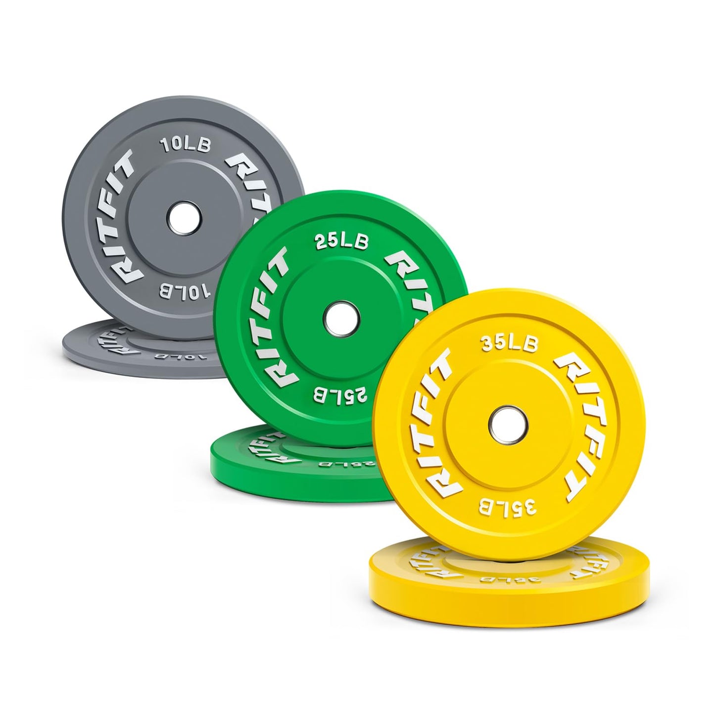 RitFit Color Coded Bumper Plate, Olympic Bumper Plate for Barbell, 2-Inch Bumper Weight Plates With Steel Insert, rubber weight plates for Strength Training in Home Gym, 140LB Set