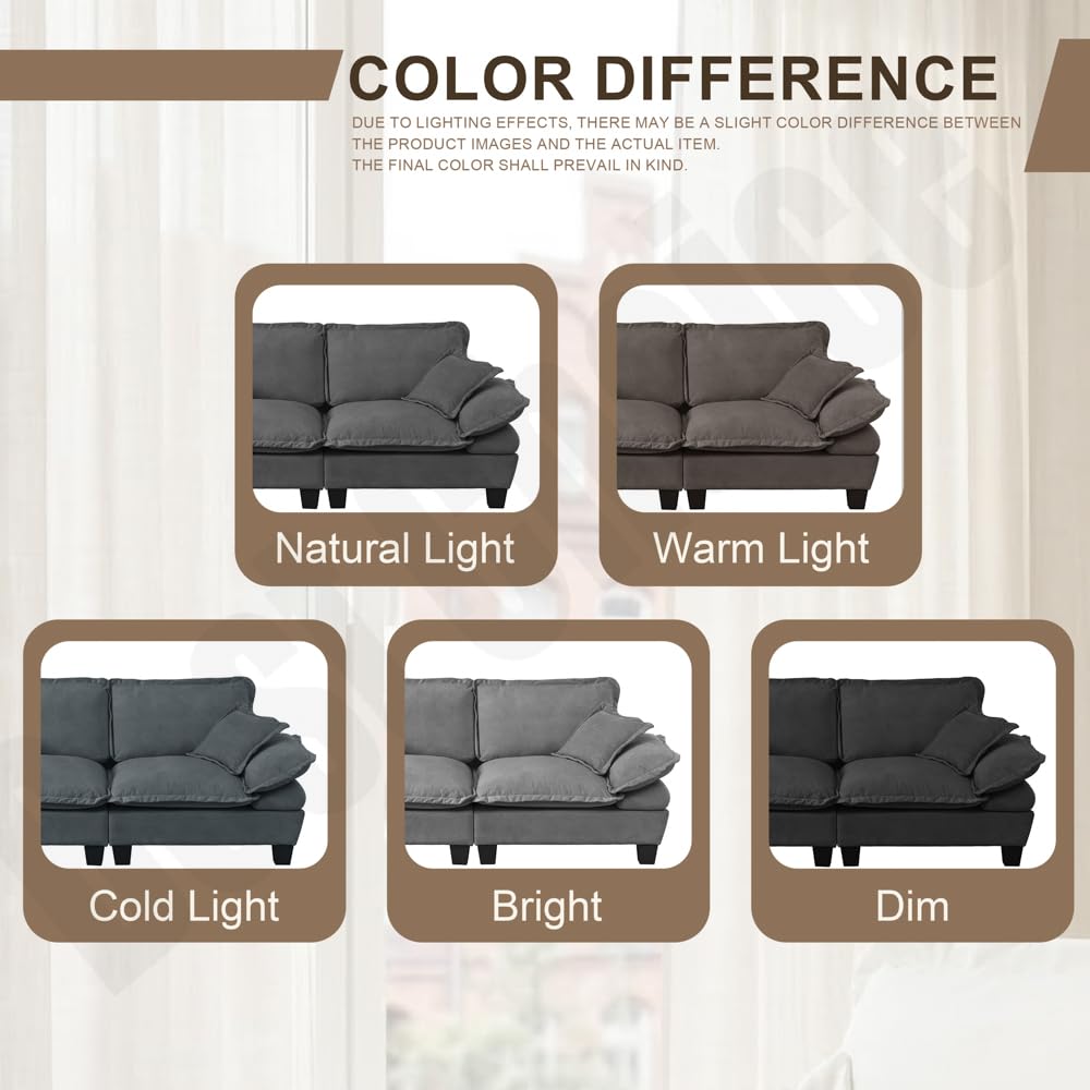 KEIKI 76.3" Modular Sofa with Ottoman, Chenille Sailboat Cloud Couch with Deep Seat Comfort, Modern Loveseat for Apartment Living Room, Lounge Seating, Relaxation Setup