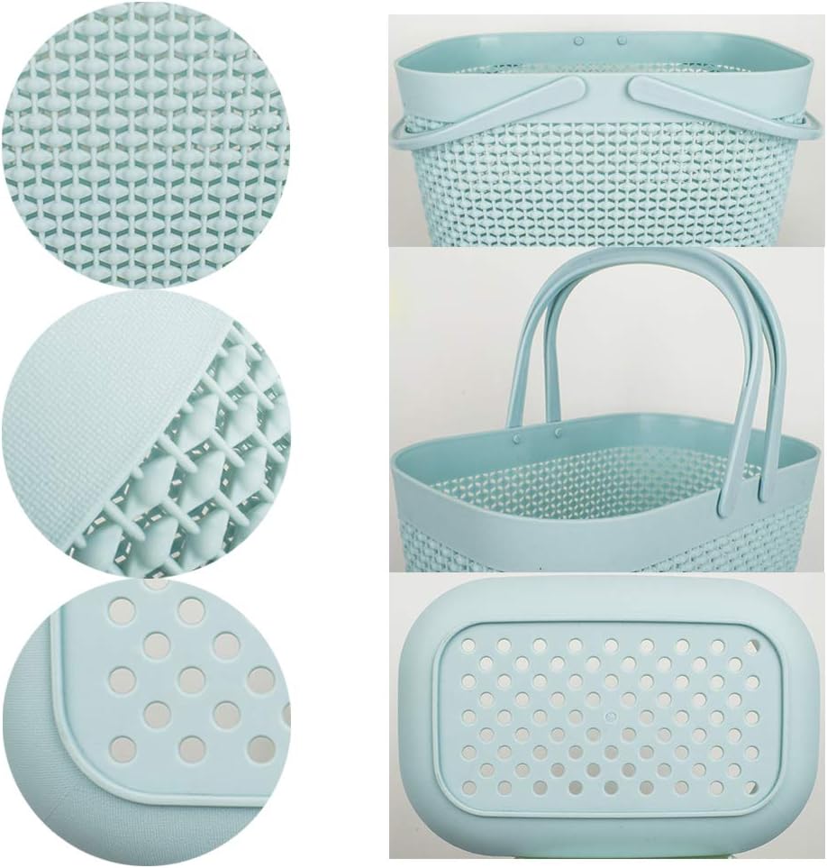UUJOLY Plastic Organizer Storage Baskets with Handles - Shower Caddy Bins for Bathroom and Kitchen (Blue)