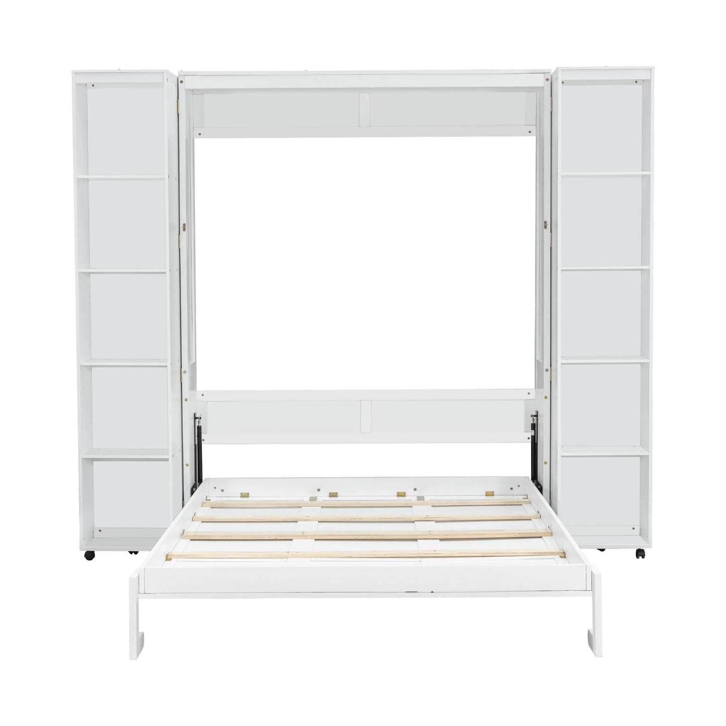 Ball & Cast Murphy Bed Queen Size,Wood Hidden Wall Bed with 2 Sides Push-Pull Foldable Storage Cabinets, Multifunctional Cabinet Bed Frame for Bedroom,Guest Room,Space Saving,White