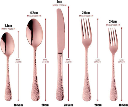 5-Piece Rose Gold Silverware Flatware Set - Service for 1, Stainless Steel Cutlery for Wedding, Dishwasher Safe