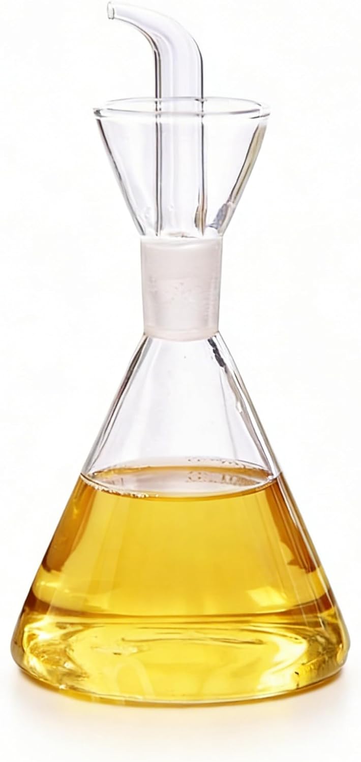 12 oz ELETON Conical Borosilicate Glass Olive Oil Dispenser Non Drip Oil Bottle for Kitchen, Leak Proof Vinegar Cruet