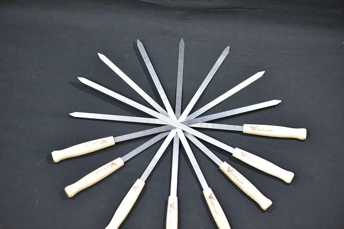 G & F Products Brazilian BBQ Skewers 16 Piece Set Stainless Steel Kabob Sticks 17-Inch Flat Blade with Hardwood Handles Reusable Commercial Grade for Grilling Meat Kebab and Outdoor Cooking