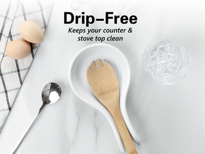 ONEMORE Ceramic Spoon Rest for Stove Top - Extra Wide Heat-Resistant Ladle Holder for Kitchen Utensils/Tools - Large, White
