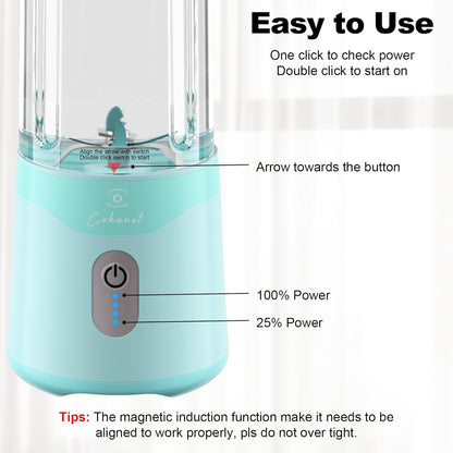 COKUNST 18oz Portable Blender, USB Rechargeable Personal Size Smoothie Blender with 6 Blades