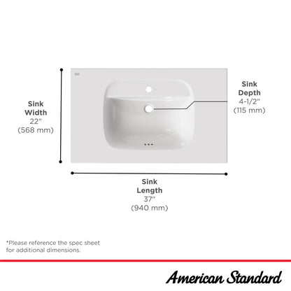 American Standard 1806001.020 Aspirations 37 x 22-inch Vanity Top Bathroom Sink, White