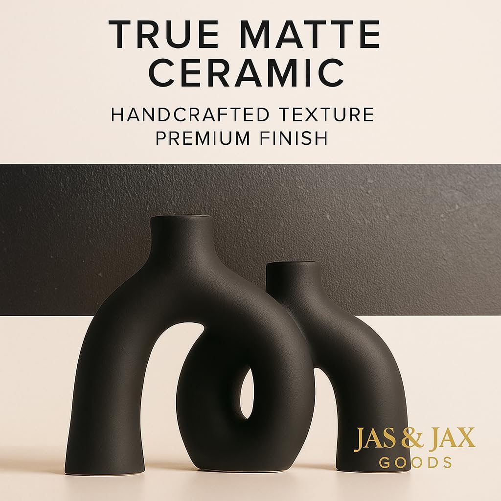 Jas & Jax Goods Set Matte Black Ceramic Vase - Modern Hug Donut Ceramic Vases by , Minimalistic Nordic Home Decor