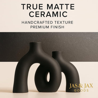 Jas & Jax Goods Set Matte Black Ceramic Vase - Modern Hug Donut Ceramic Vases by , Minimalistic Nordic Home Decor