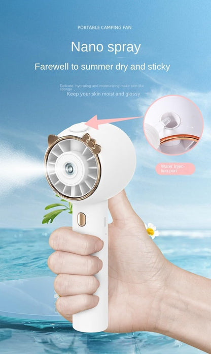 Portable USB Rechargeable Handheld Spray Mini Fan, Misting Fan with 3 Speeds (Cat Series, Pink)