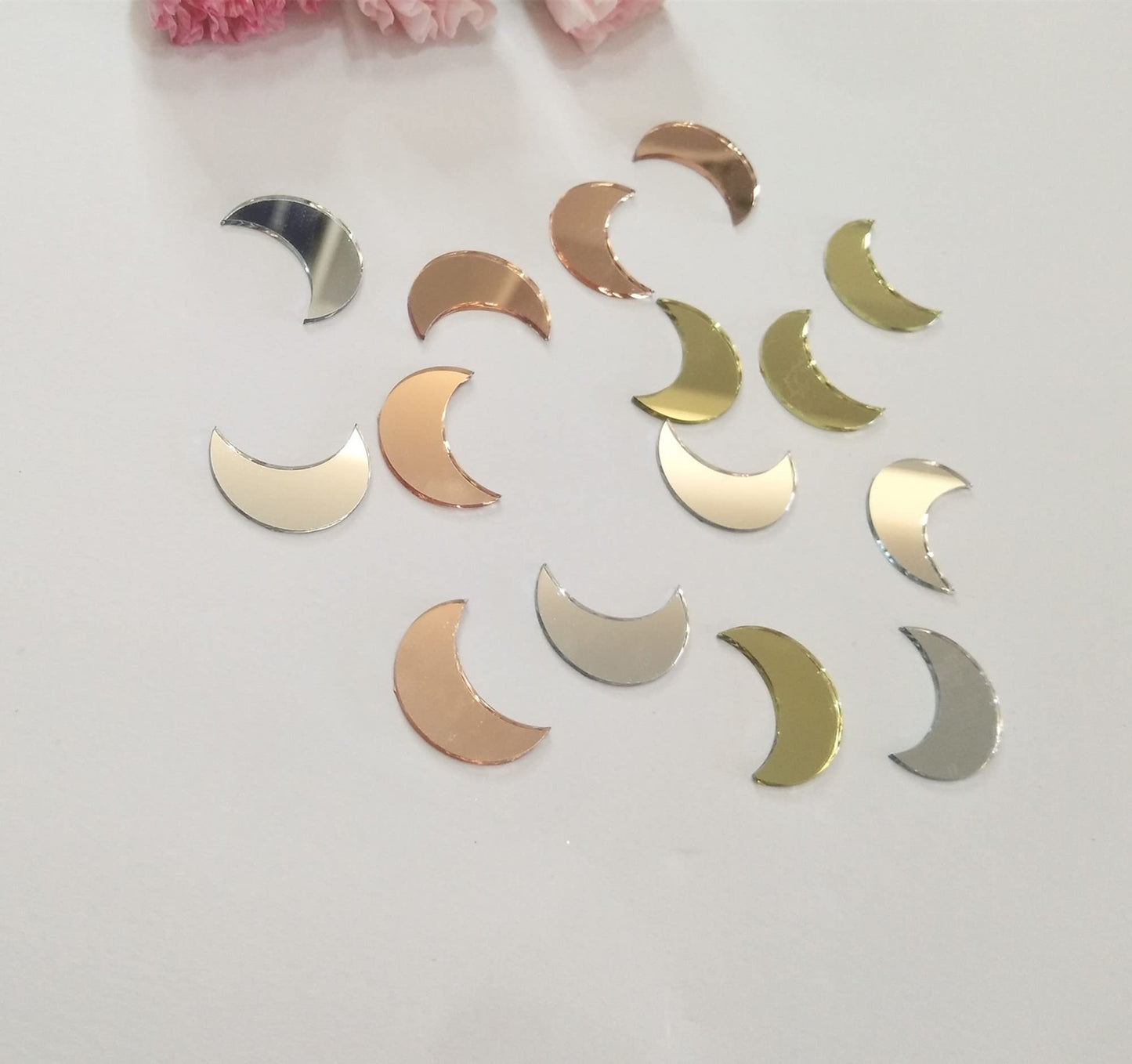 100pcs of Moon Shape Mirror Mosaic Tile,Mini Glass Mosaic Tile, Mirror Craft Mosaic DIY Tile for Art and Craft Wall Door Home Decorations Making Supplies (Silver Mirror)