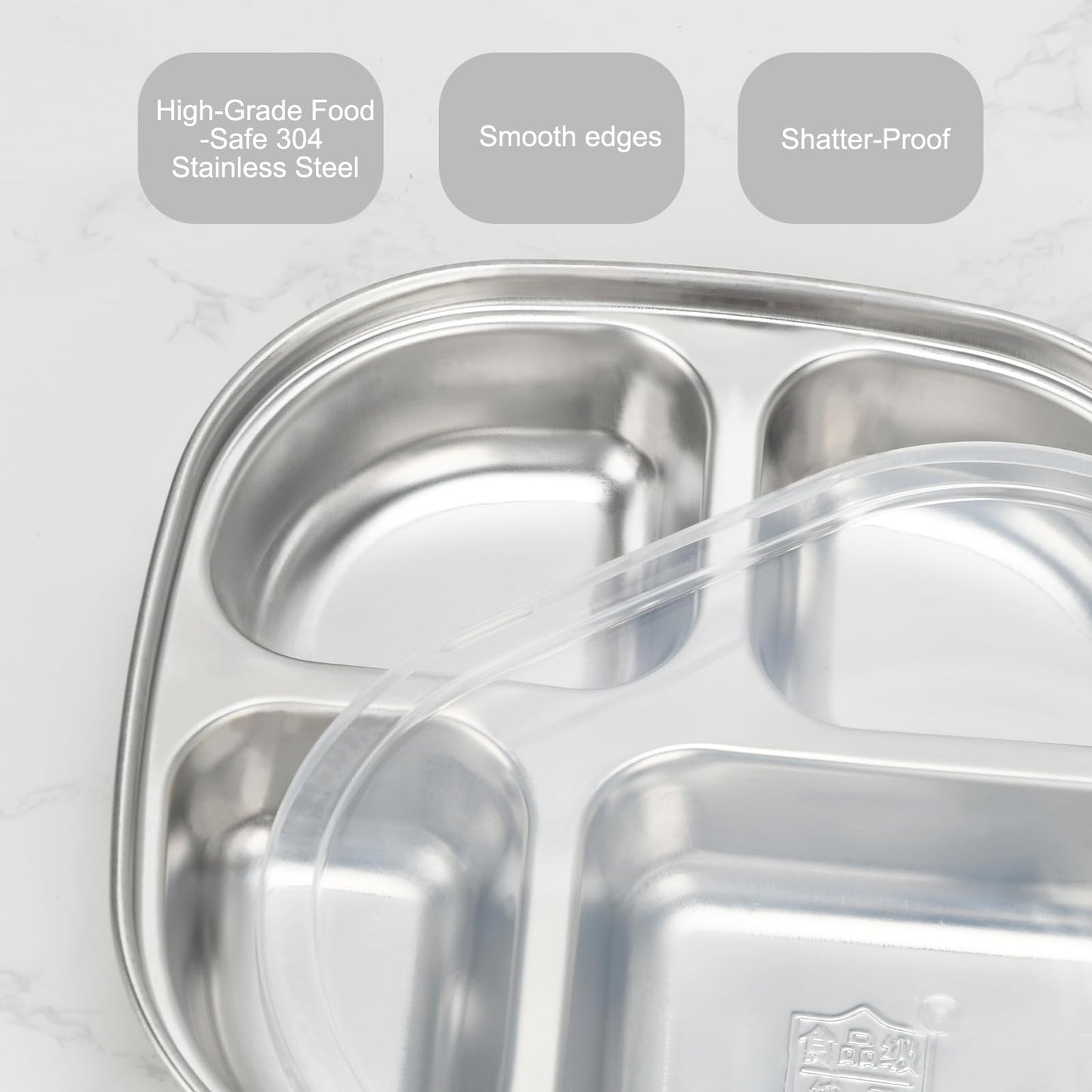 5-Pack Stainless Steel Divided Plates with Lids – Adults Portion Control Meal Trays – BPA-Free, Non-Toxic, Shatterproof – 4 Sections for Balanced Meals, Weight Loss, School, Travel – Dishwasher Safe