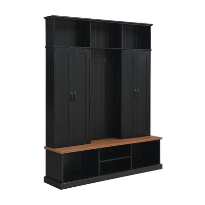 SYMCAVE Hall Tree with Bench and Shoe Storage,Shoe and Coat Rack with Drawer and Hooks,Farmhouse Furniture for Entryway,Mudroom,Living Room,Black (Black, 62.2" W)