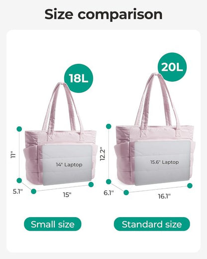 BAGSMART Lightweight Puffy Tote Bag - Stylish Shoulder Handbag with Compartments for Travel & Work | Quilted Design