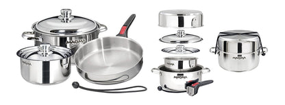 Magma 7 Piece Gourmet Nesting Stainless Steel Cookware Set, Induction Compatible, Oven Safe to 500°F - Suitable for All Stovetops, Removable Handles, Black