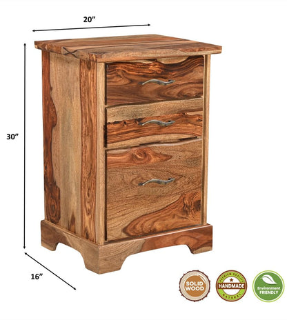 Taran Designs Darcy 3-Drawer Live Edge Solid Wood Filing Cabinet in Brown
