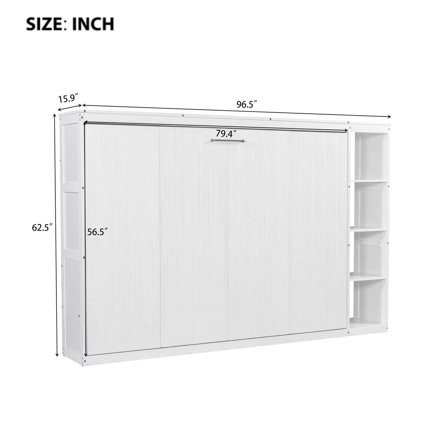 GDFStudio Boden Full Size Murphy Bed, Full Size Murphy Bed with Bookshelf, 4 Storage Shelves, Ample Storage Space, Organized as Cabinet, Saving Space Design, Perfect for Small Apartment, White
