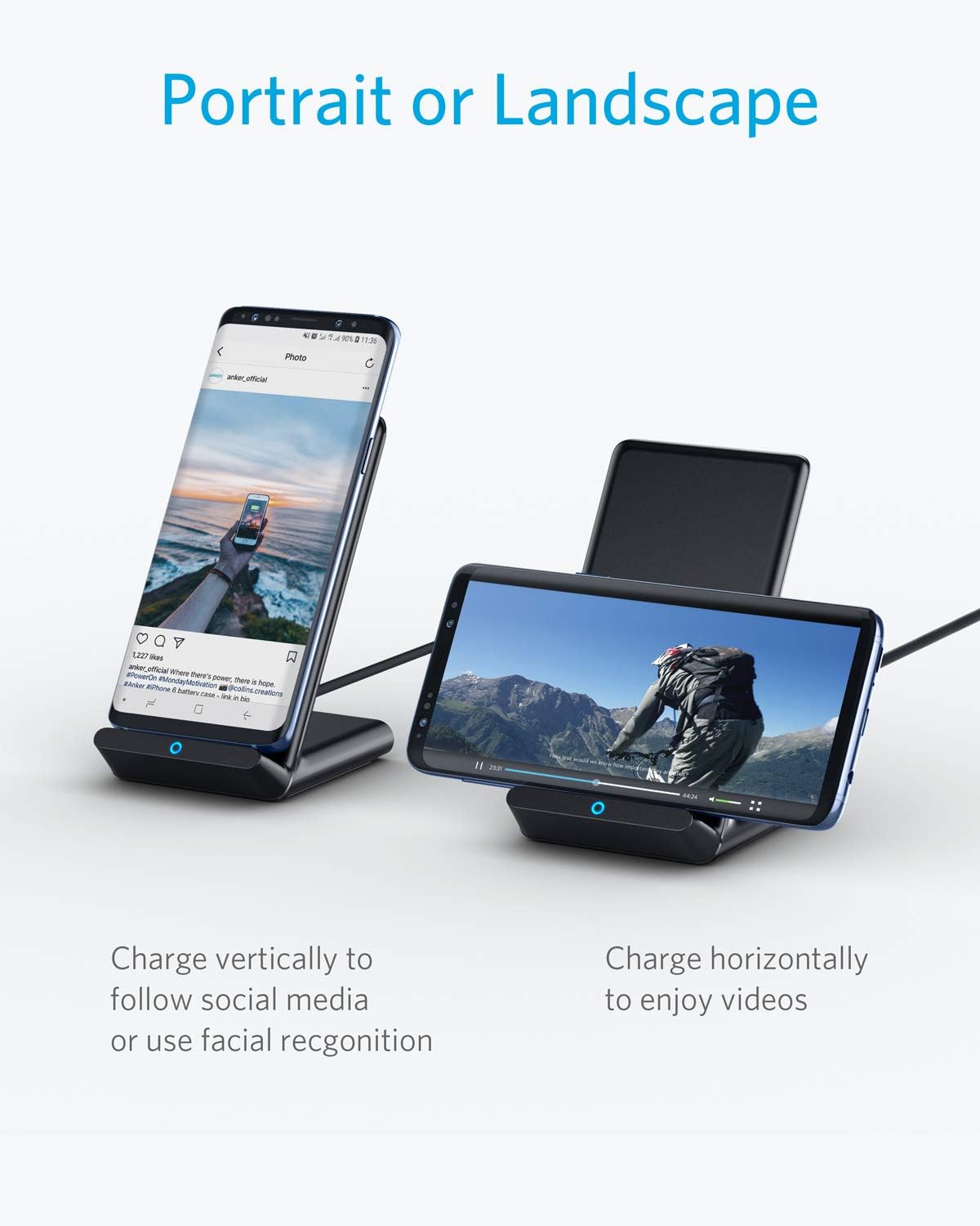 Anker Wireless Chargers Bundle, PowerWave Pad & Stand Upgraded, Qi-Certified, Fast Charging iPhone 14/14Pro/14 Plus/14 Pro Max, 13/13 Mini/13 Pro/13 Pro Max, SE, Galaxy S20, Note10 (No AC Adapter)