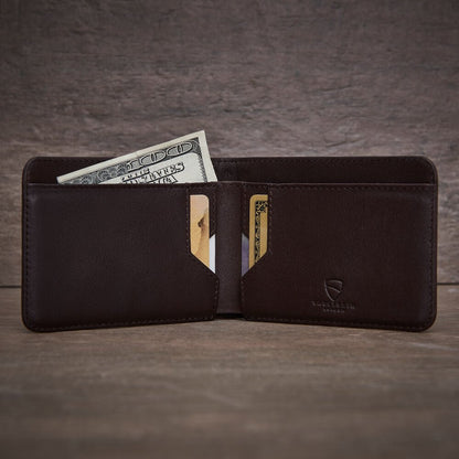 Vaultskin MANHATTAN Slim RFID Blocking Bifold Leather Wallet for Men - Minimalist Front Pocket Card Holder, Holds 9 Cards & Cash, Premium Italian Leather (Brown)