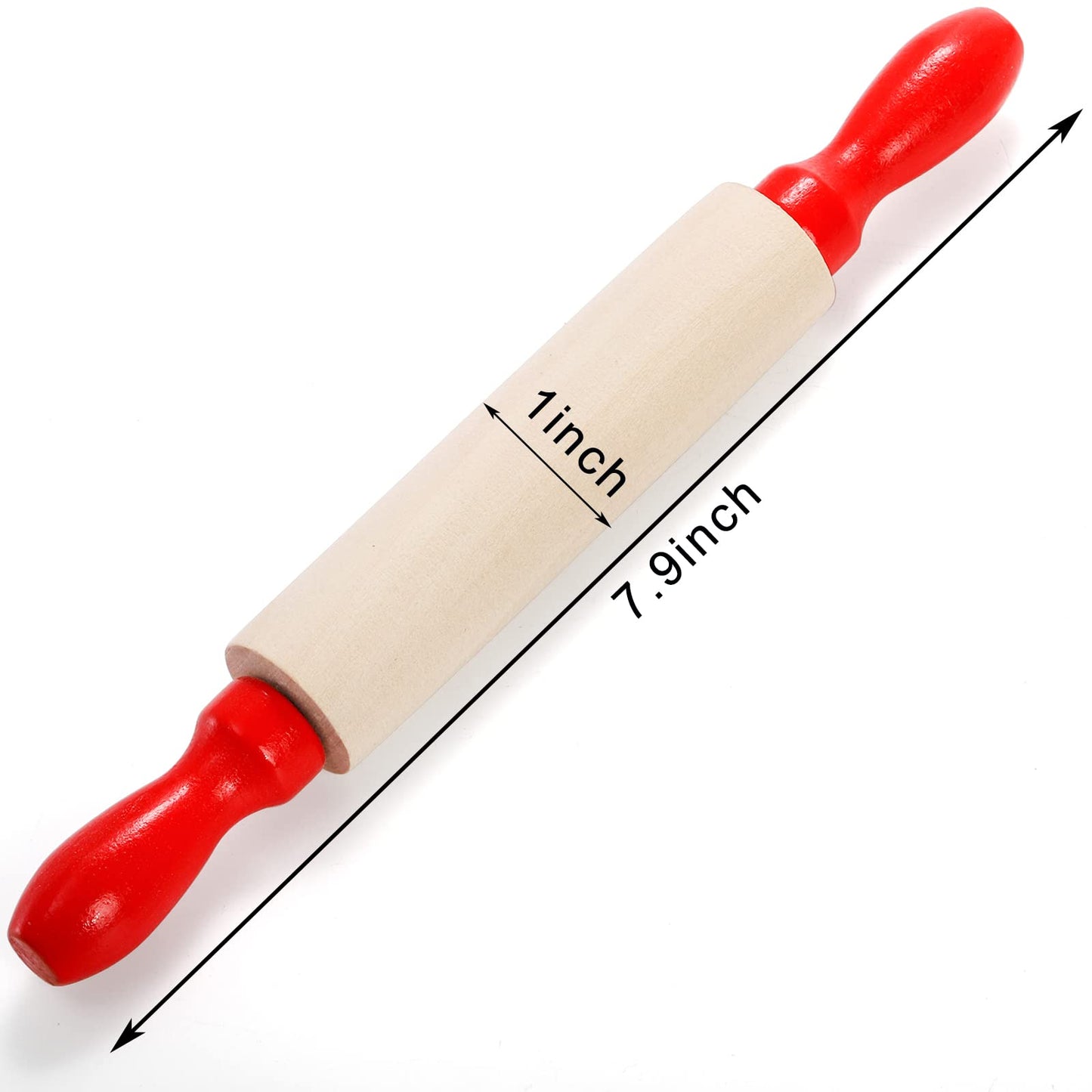 SOUJOY Set of 12 Mini Rolling Pin, 8 Inch Wood Dough Roller for Baking with Red Handle, Small Clay Rolling Pin for Craft Fondant Pastry Pizza Crafting and Imaginative Play