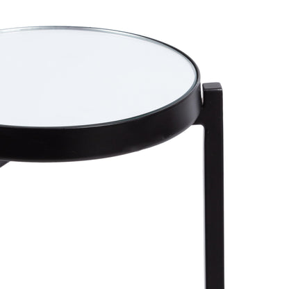 Kate and Laurel Aguilar Modern Mirrored Round Drink Table, 9 x 9 x 23, Black, Metal Accent Table with Mirrored Tabletop and for Use as Small Plant Stand