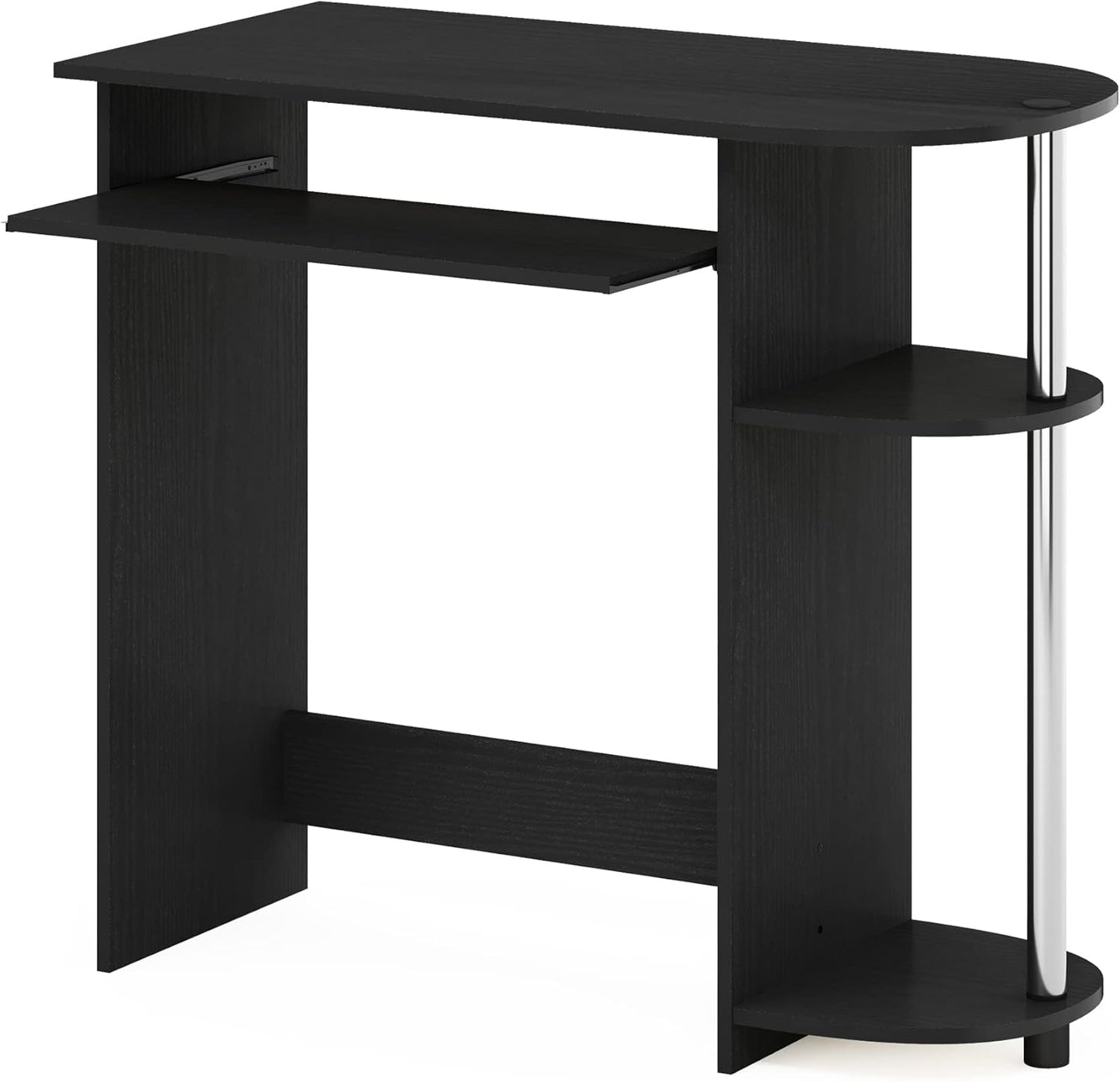 Furinno Simplistic Computer Desk with Keyboard Tray, Easy Assembly, Americano/Stainless Steel