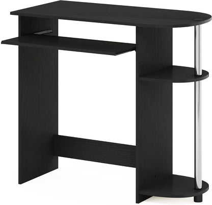 Furinno Simplistic Computer Desk with Keyboard Tray, Easy Assembly, Americano/Stainless Steel
