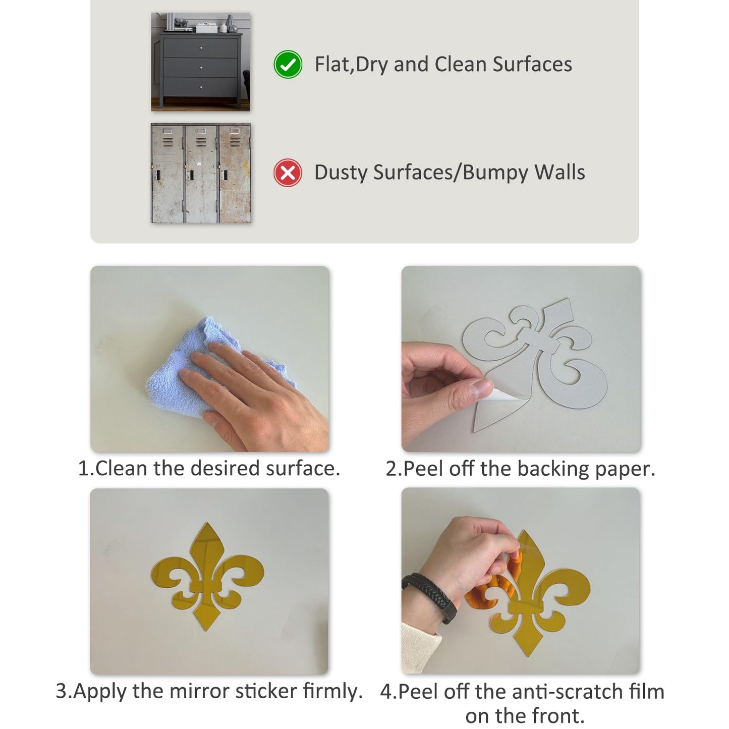 funlife Hollow Self Adhesive Mirror Wall Stickers, Small Plastic Gold Mirror with Adhesive Back for Home Cabinet Wall Decor 3.94" X 3.94" 16 PCS Corner Onlay Applique Pattern-Mirror